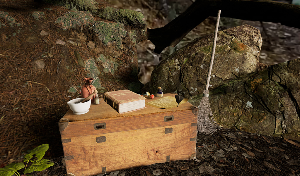 A wooden chest with a book and other items on top.